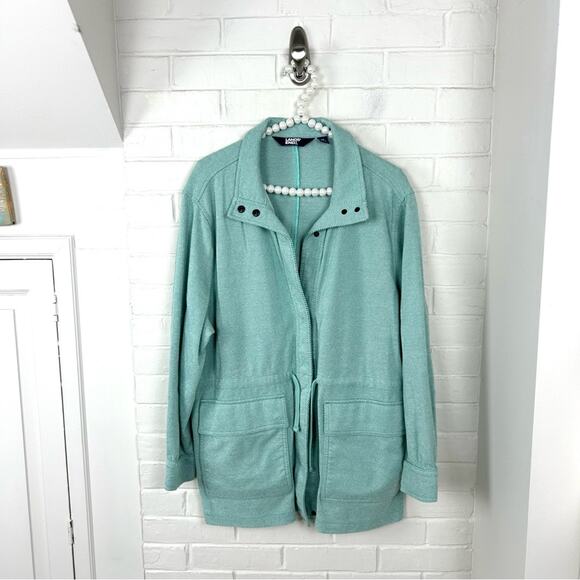 Lands’ End Teal Aqua Knit Snap Front Lightweight Jacket Size 1X - Picture 1 of 11